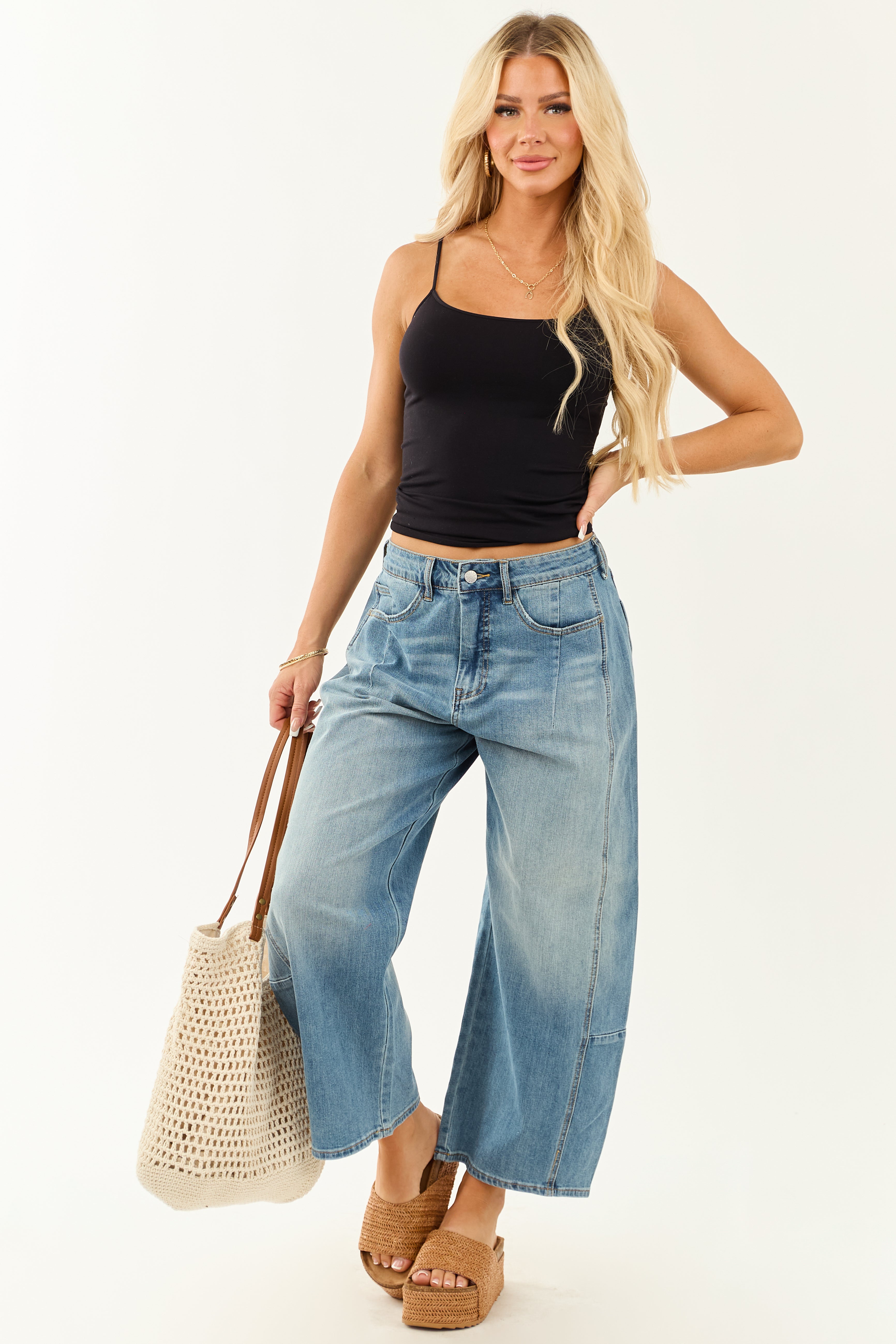 Signature 8 Medium Wash High Rise Barrel Jeans