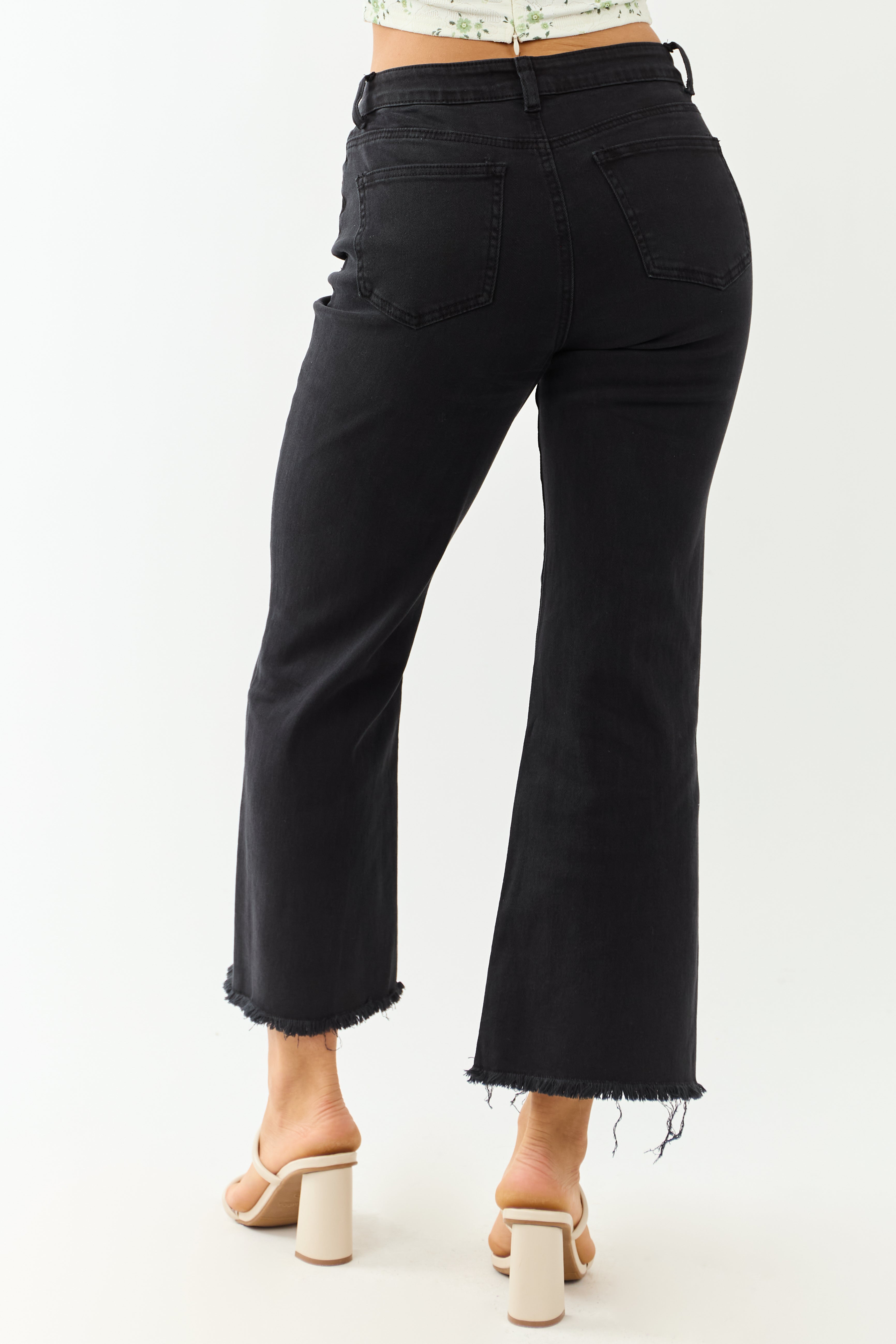 Black Stretchy Acid Wash Bootcut Jeans