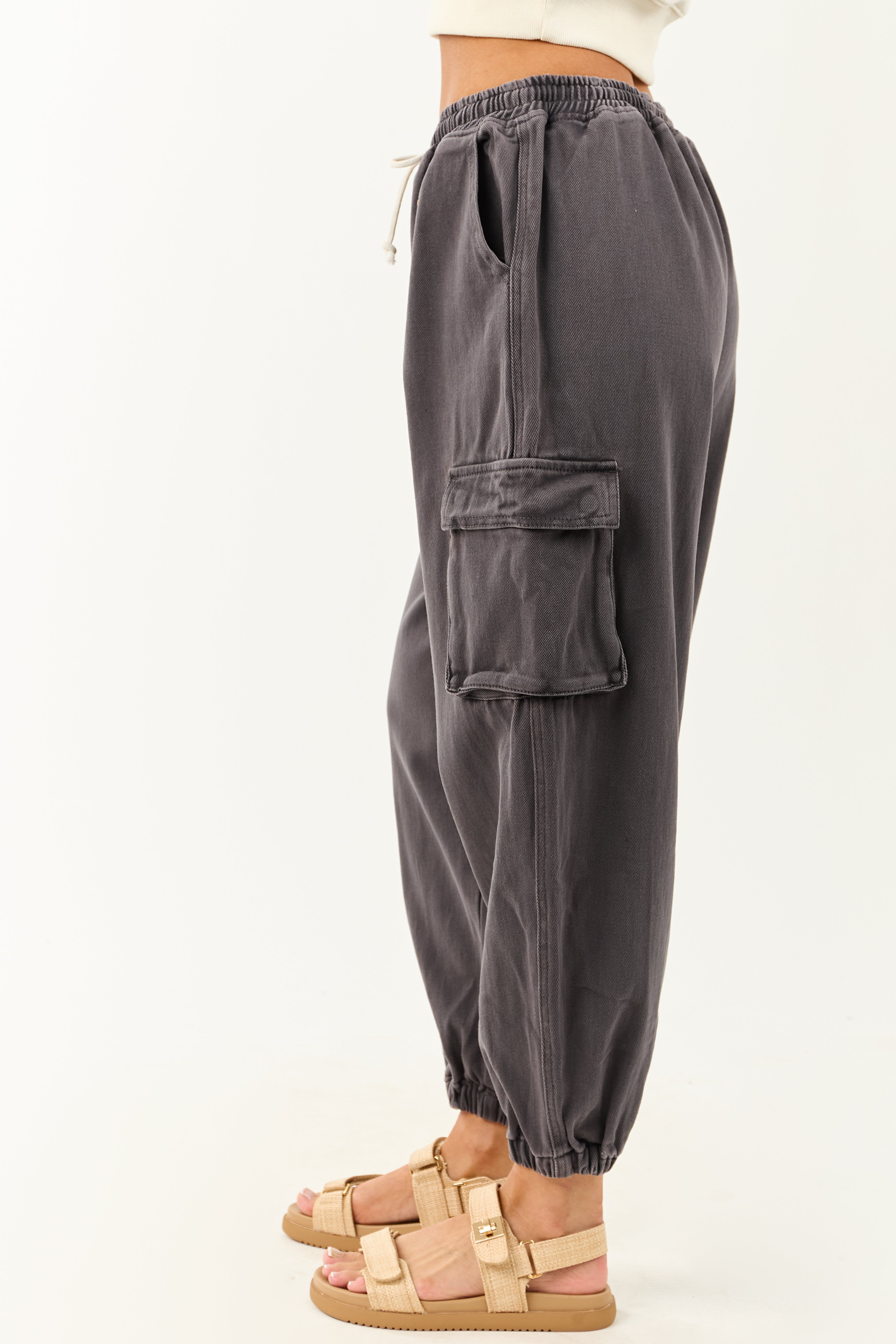 Charcoal Acid Washed Cargo Jogger Jeans