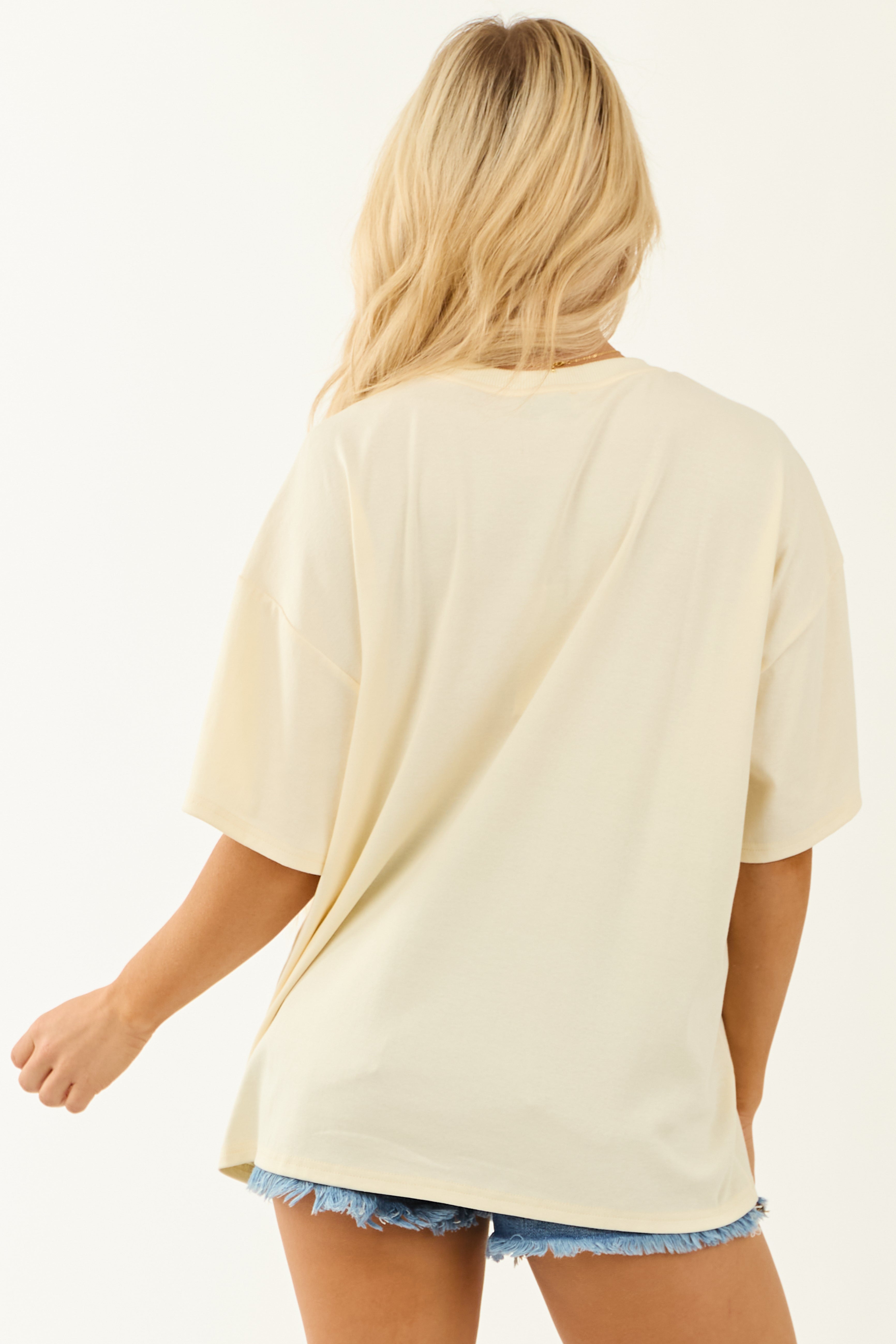 Cream Western Graphic Oversized Short Sleeve Top