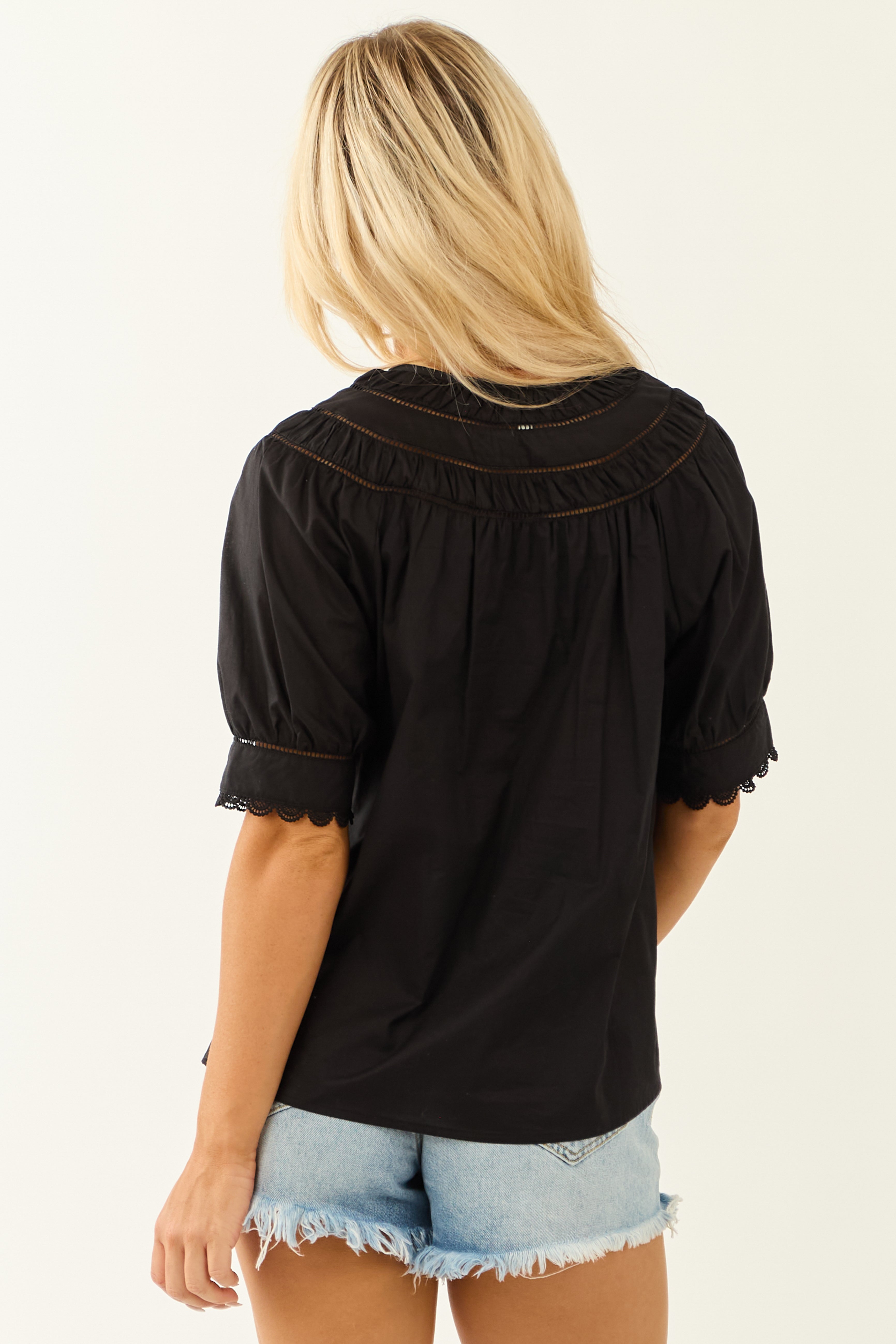 Entro Black Notch Neck Cotton Half Sleeve Top