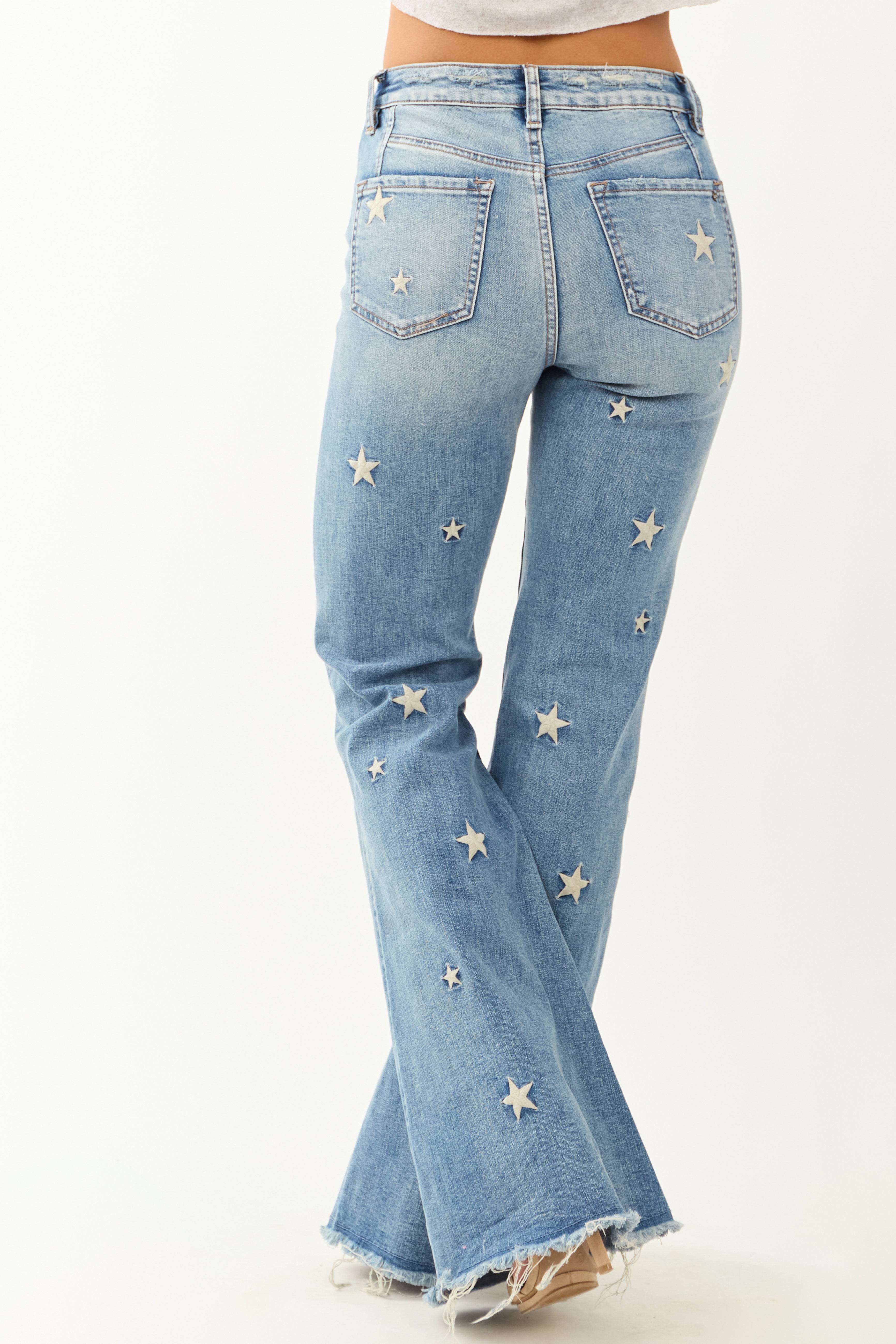 Mica Denim Medium Wash Stretchy Star Flare Jeans
