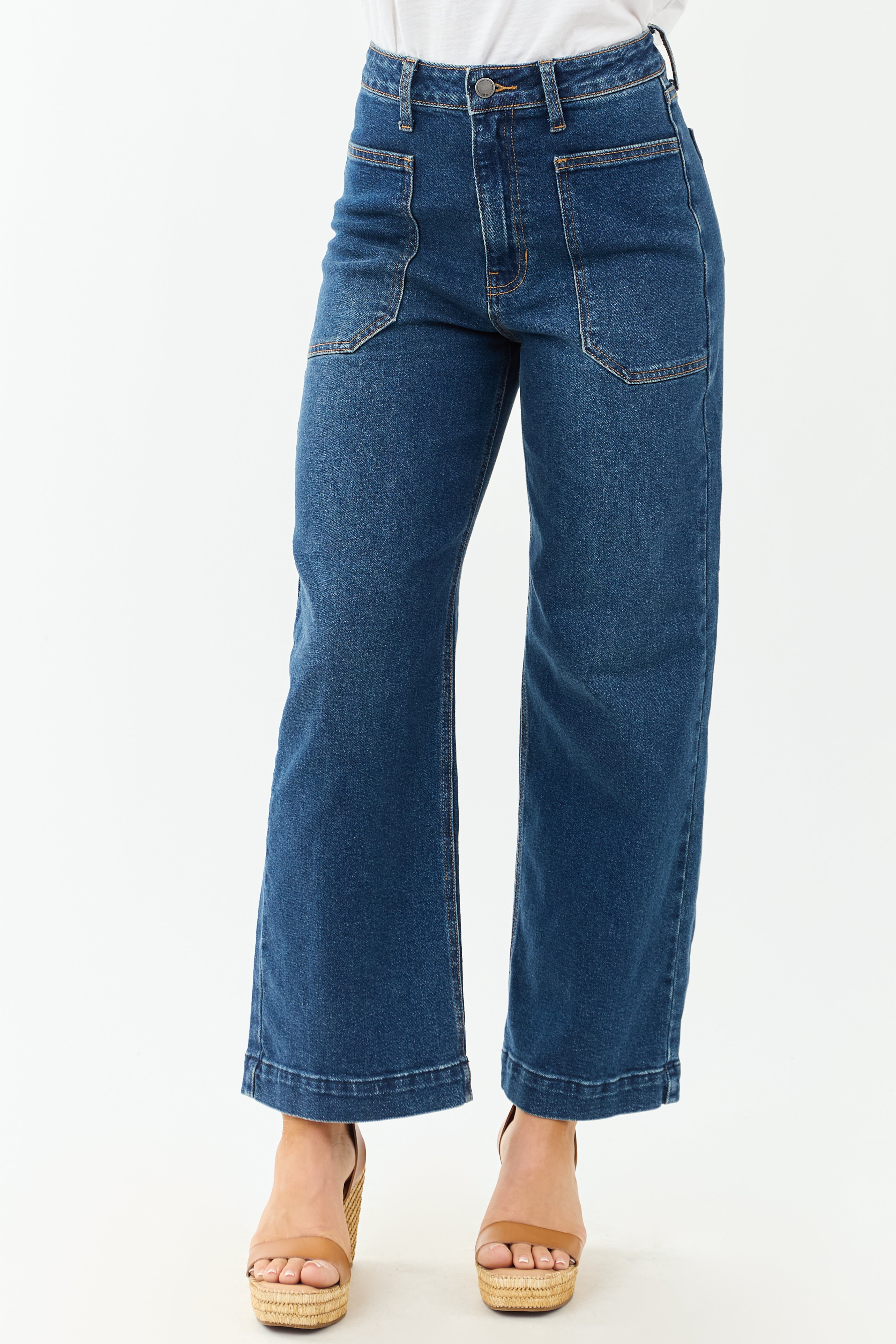 Dark Wash Stretchy Wide Leg Utility Jeans