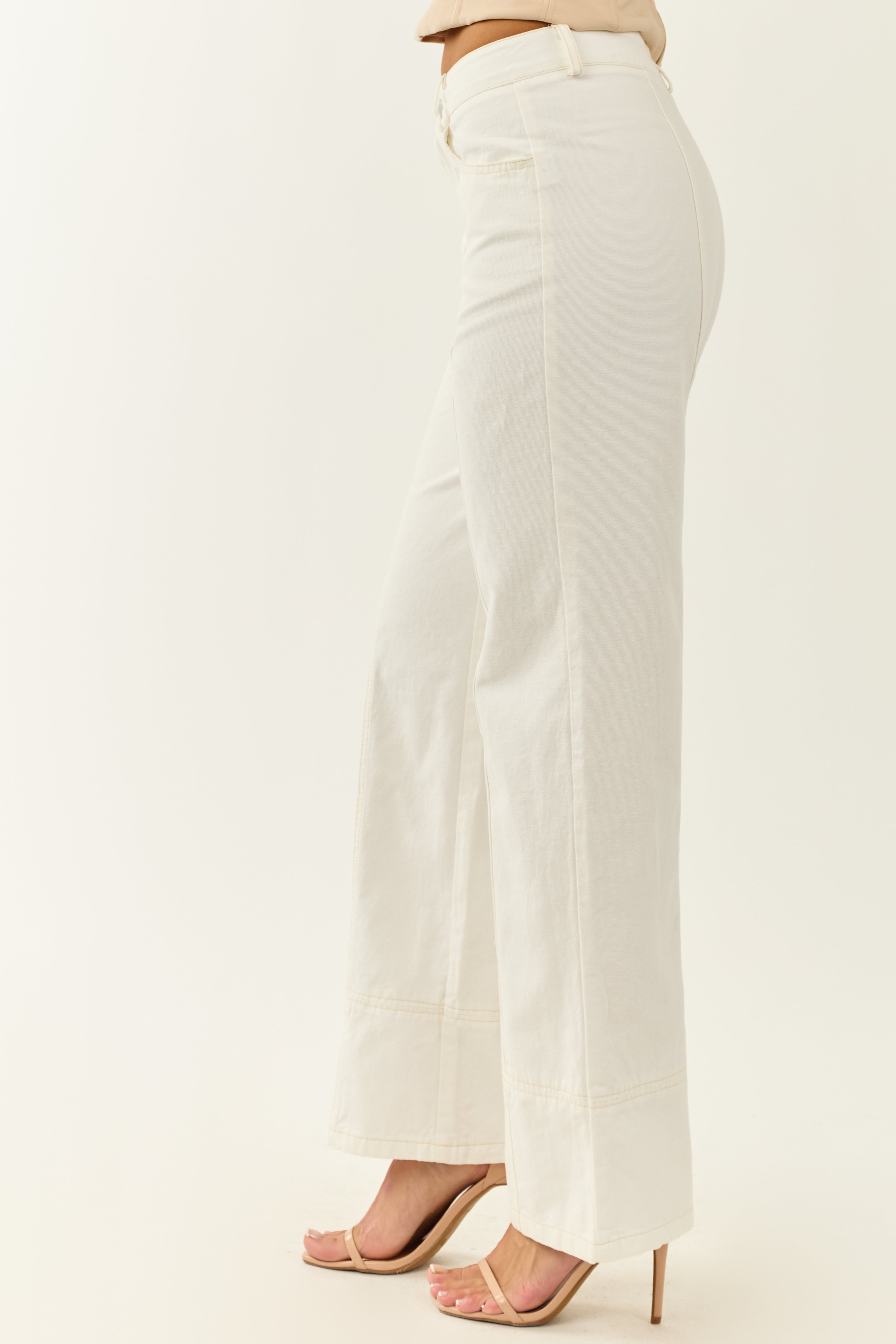 Off White High Waisted Straight Leg Denim Pants