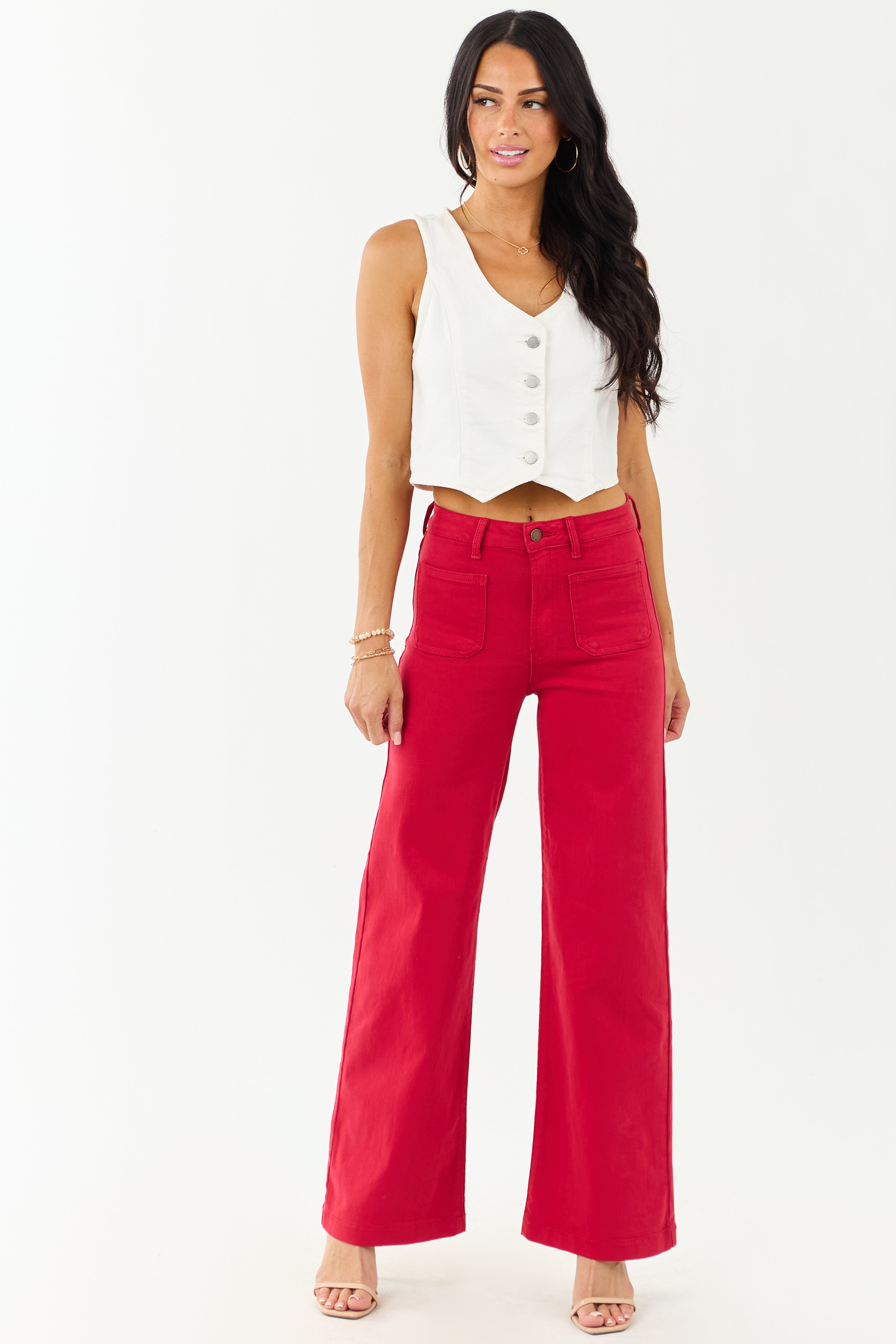 Ruby High Rise Patch Pocket Stretchy Wide Leg Jeans