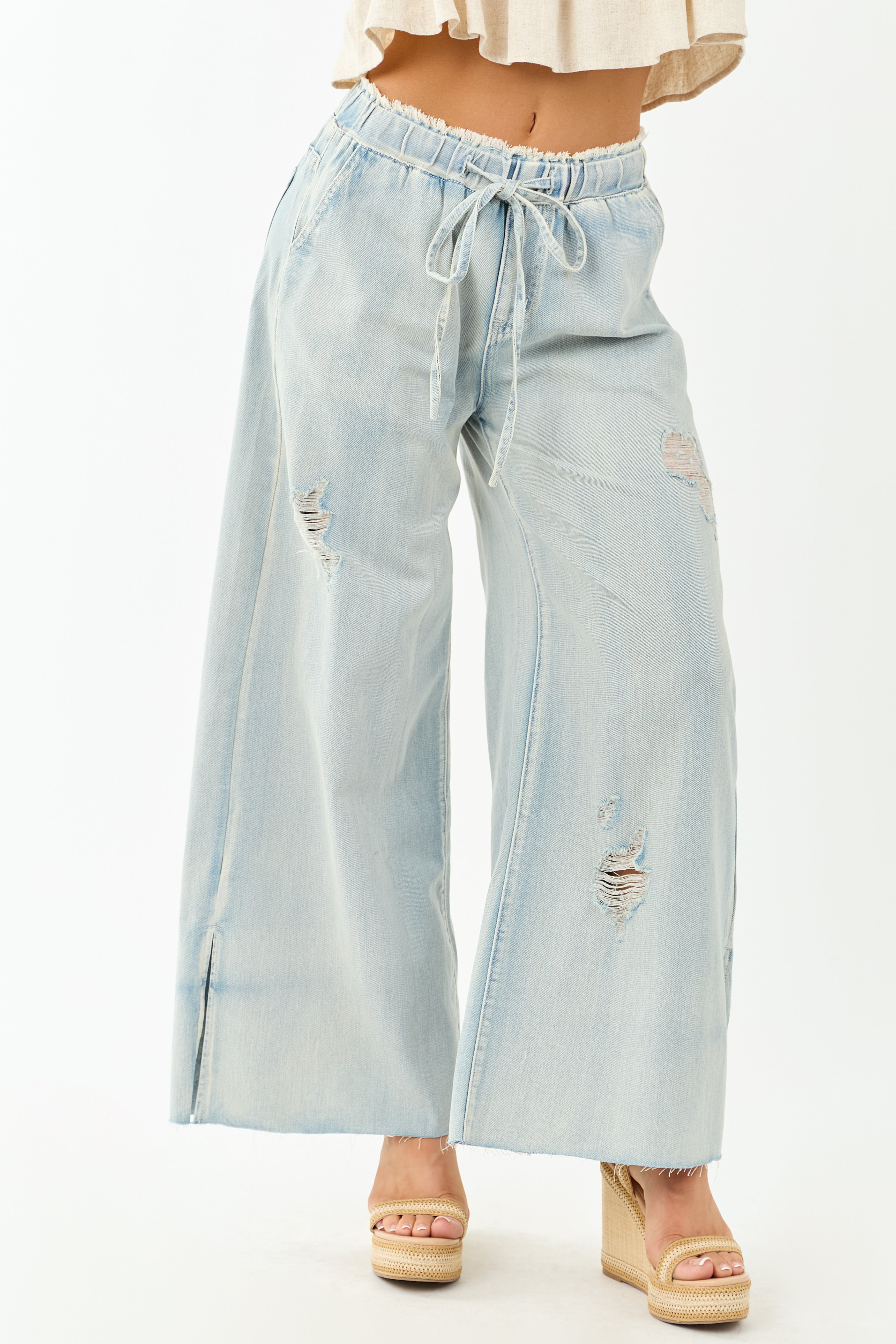 POL Light Wash Lightweight Denim Drawstring Pants