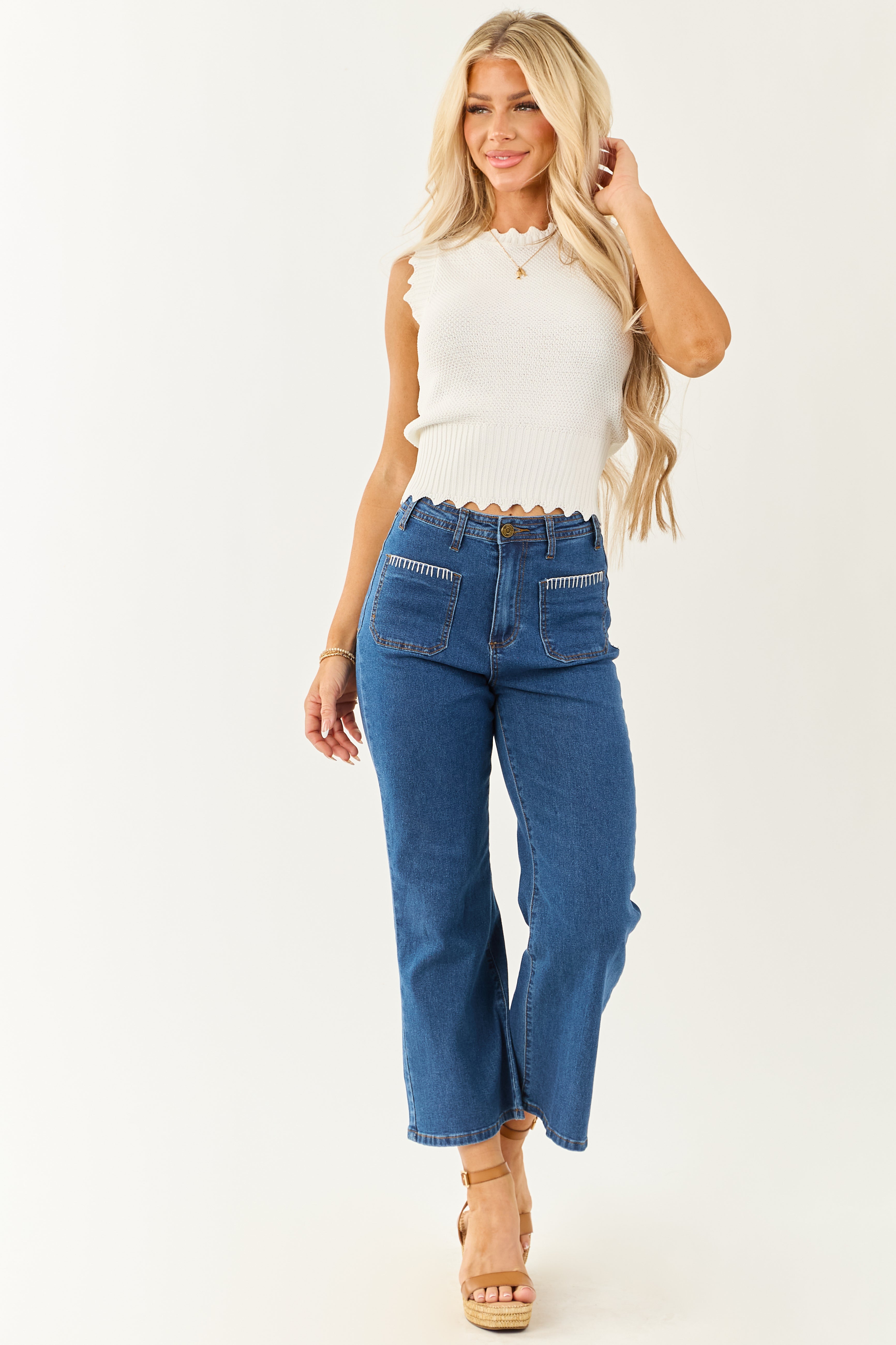 Lovelo Dark Wash Denim Stretchy Crop Straight Pants