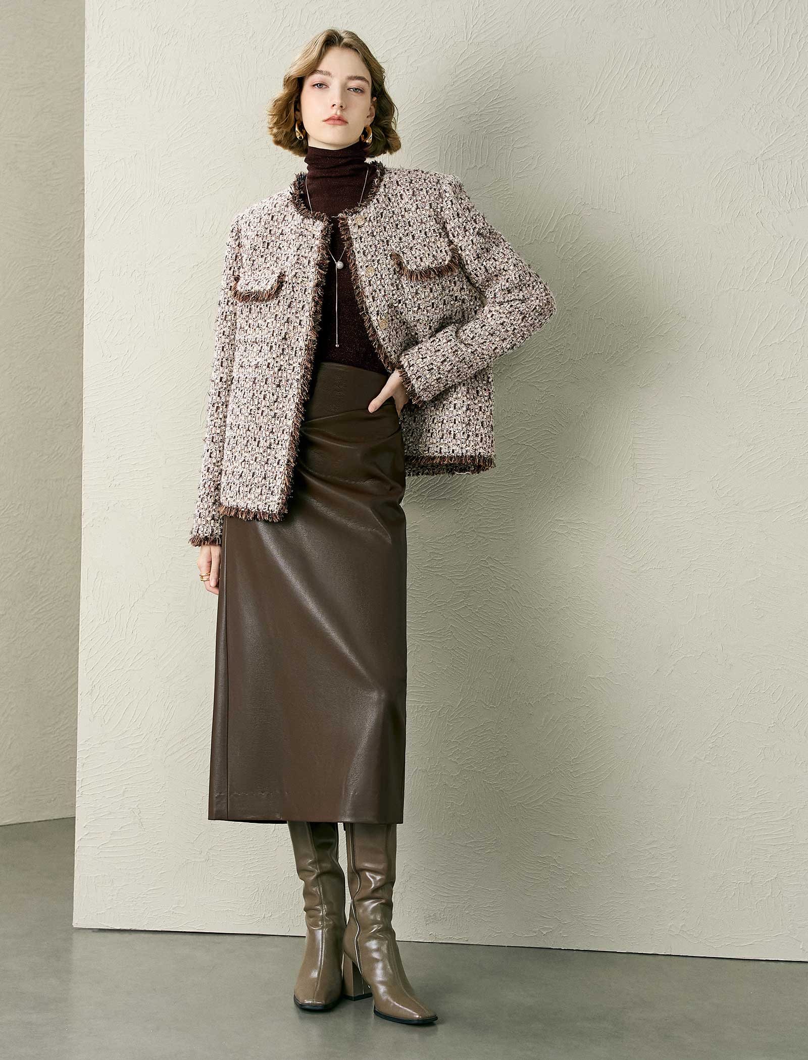 Speckled Turtleneck Wool-Blend Top