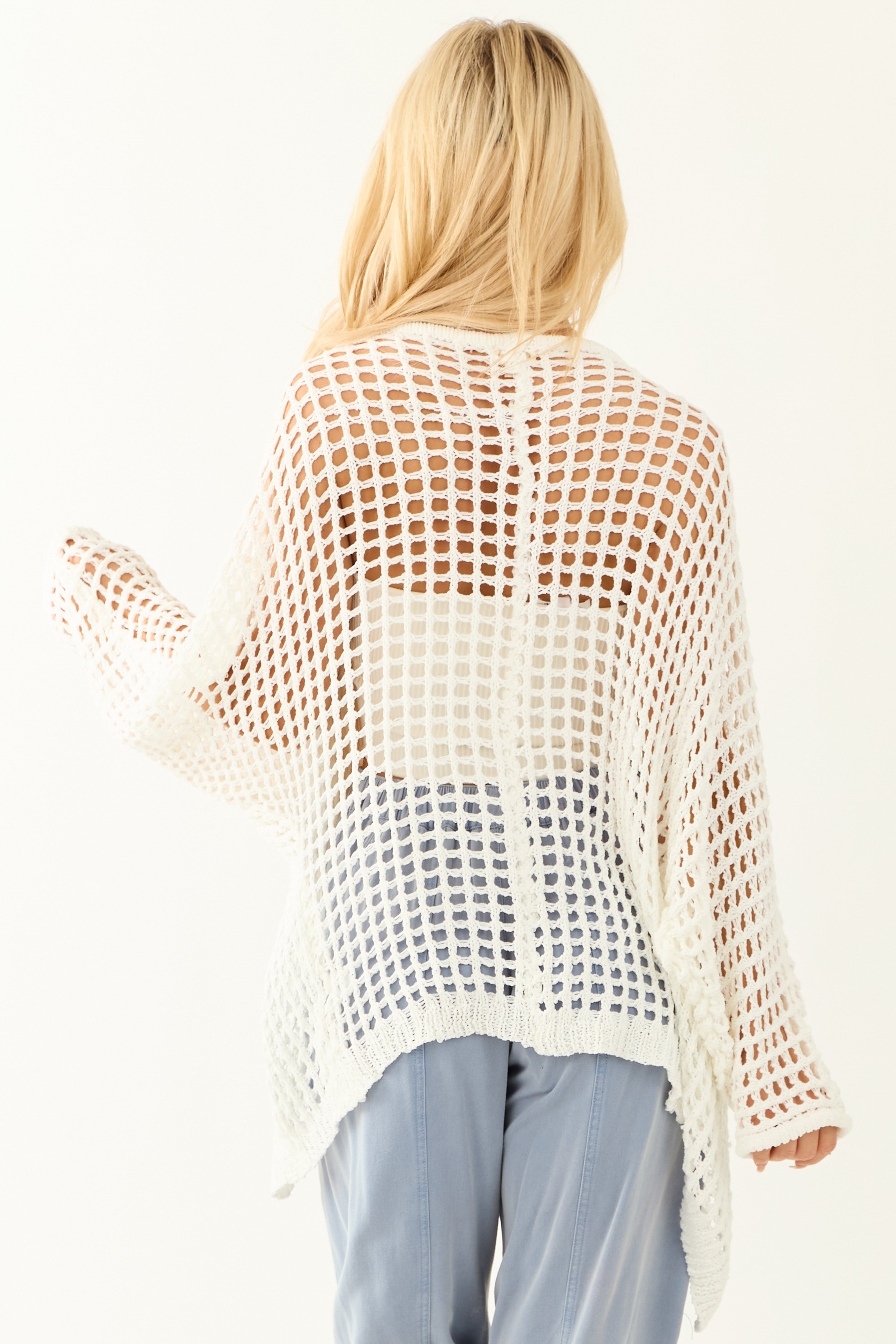 POL Off White Open Front Knit Cardigan