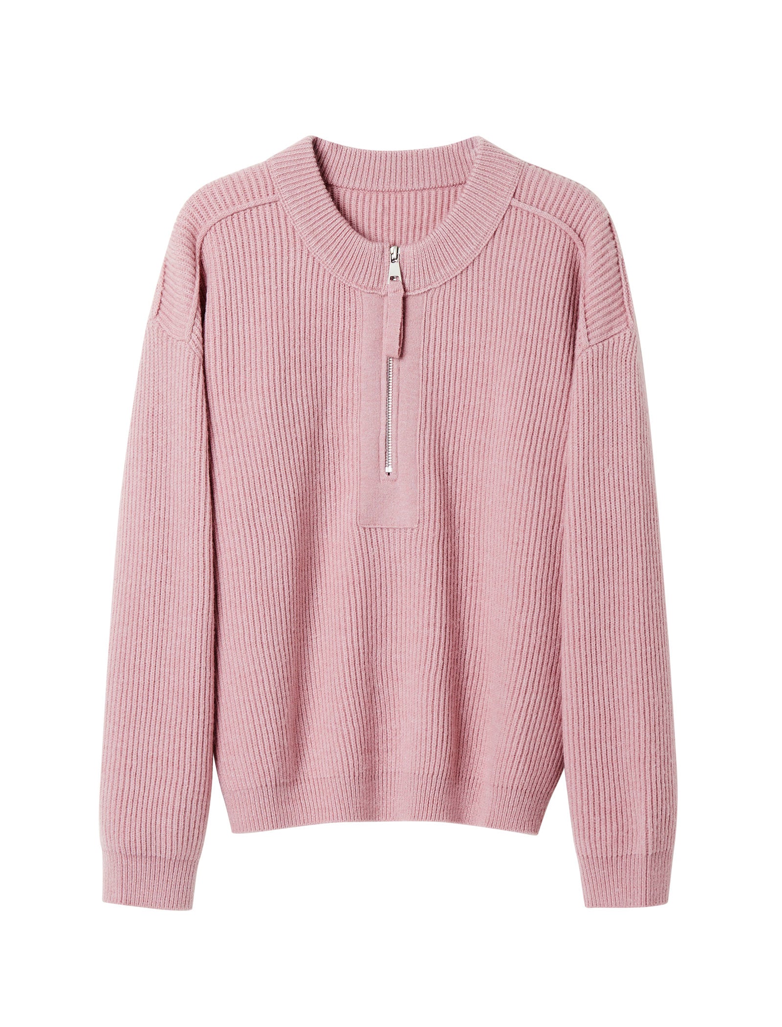 Half-Zip 100% Wool Ribbed Sweater