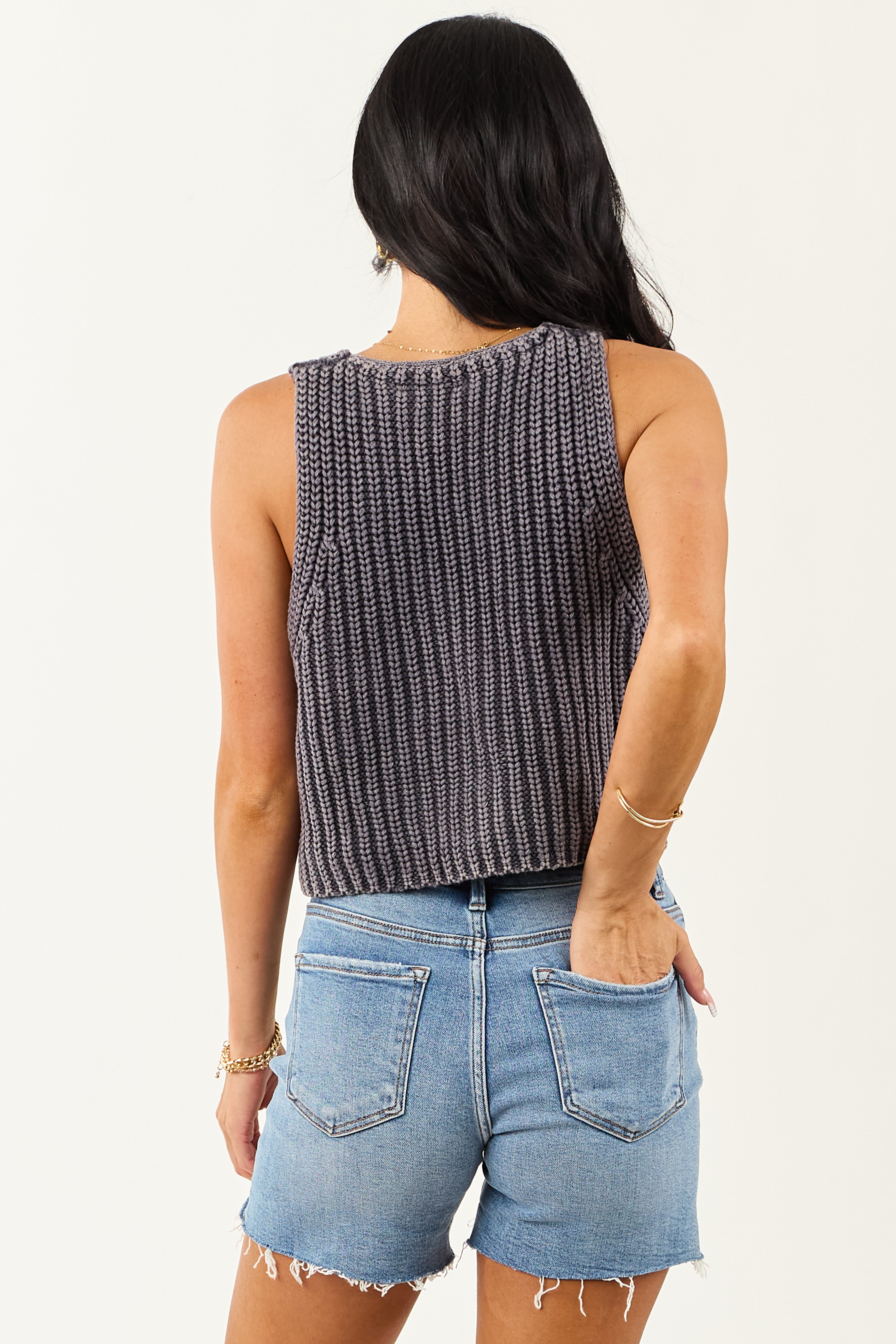 Washed Charcoal Button Down Sweater Knit Vest