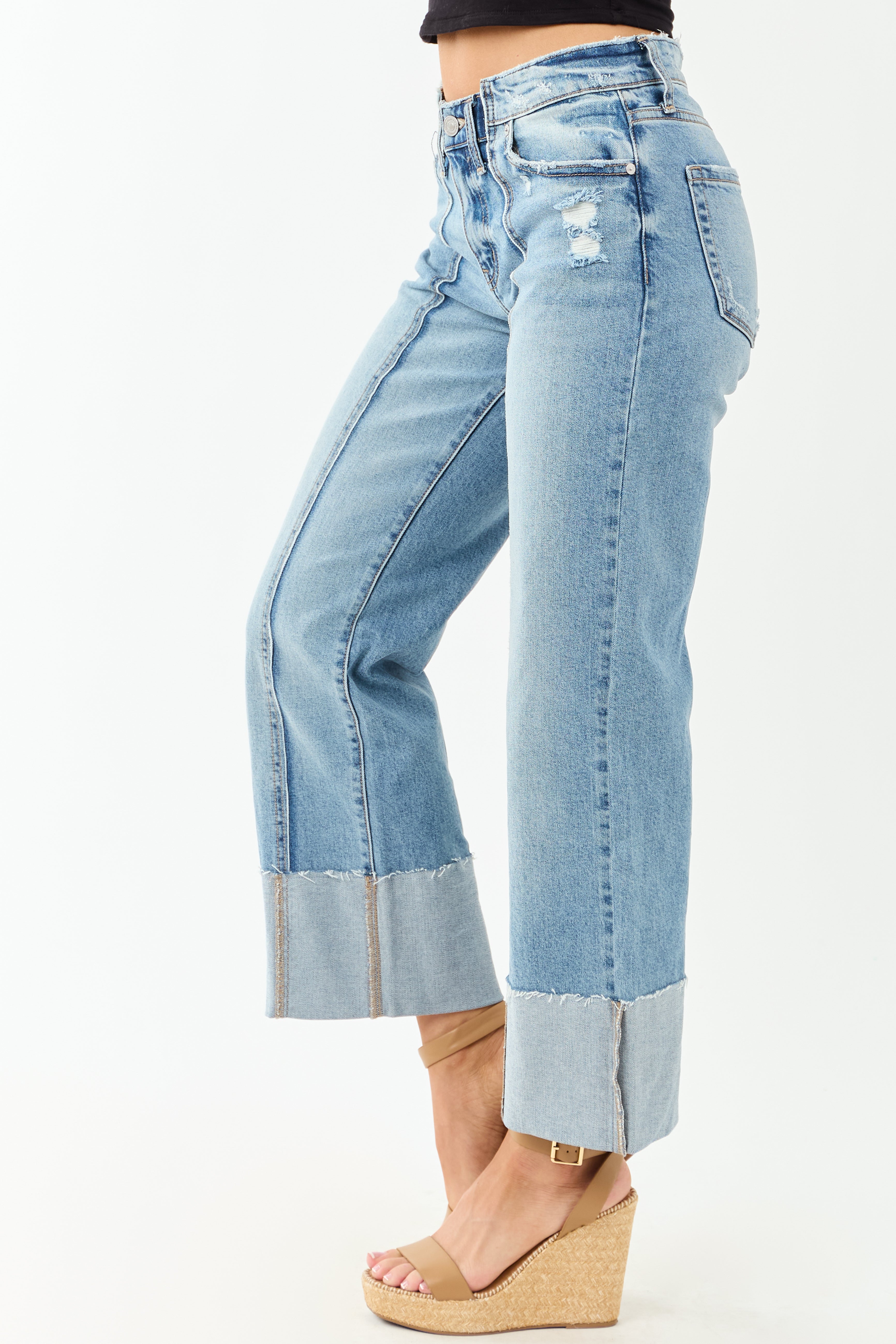 KanCan Medium Cuffed Cropped Stretchy Wide Jeans