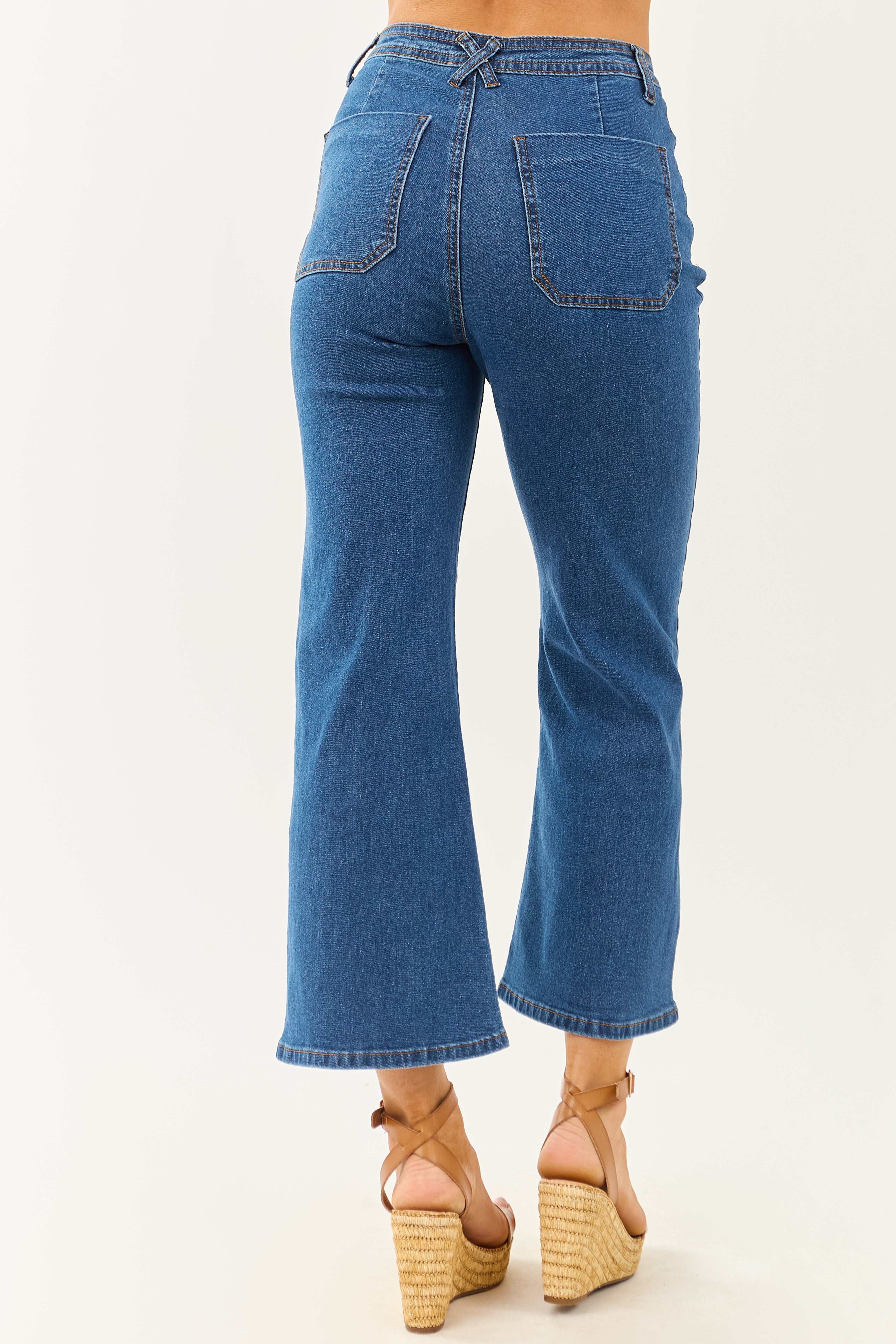 Lovelo Dark Wash Denim Stretchy Crop Straight Pants