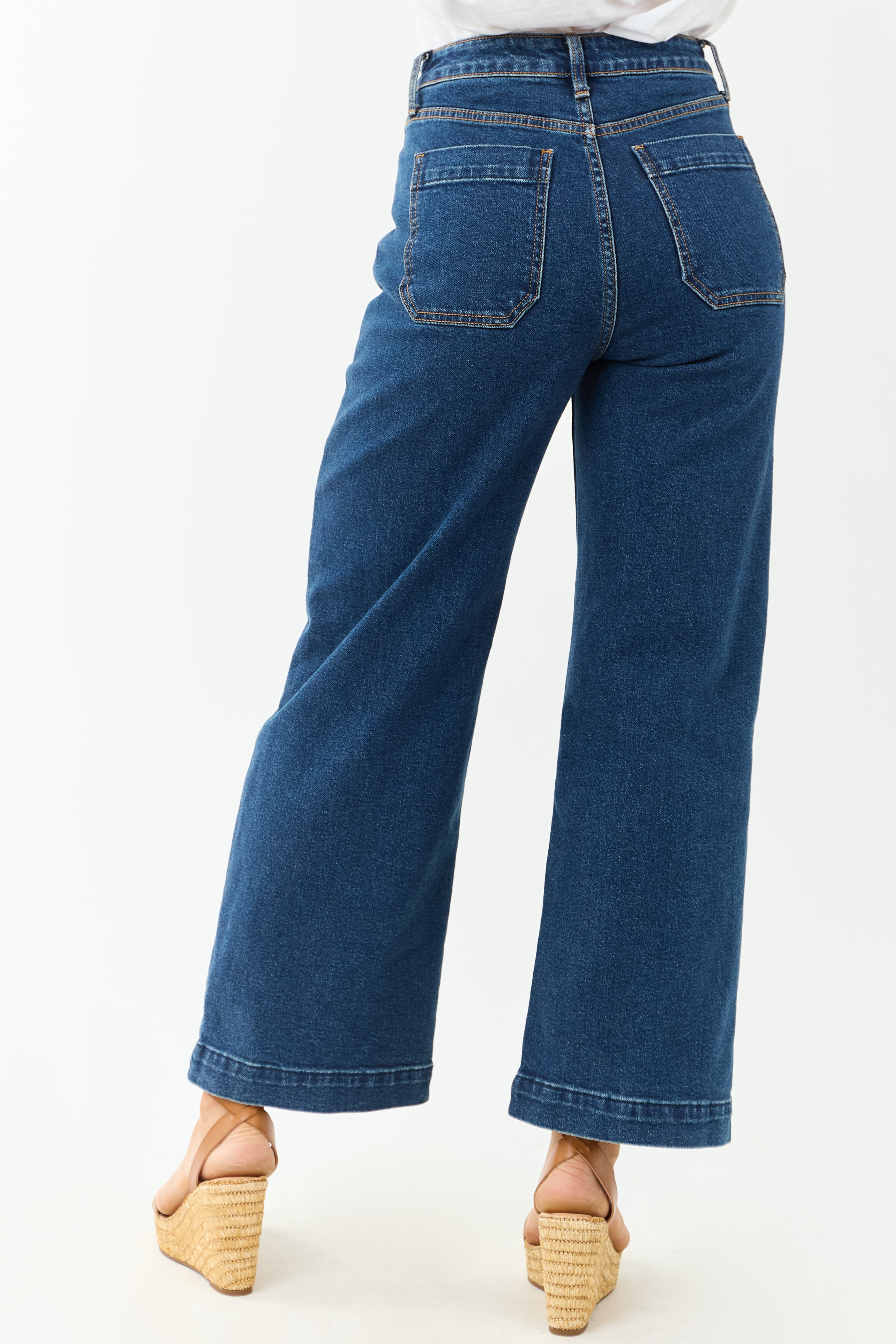 Dark Wash Stretchy Wide Leg Utility Jeans