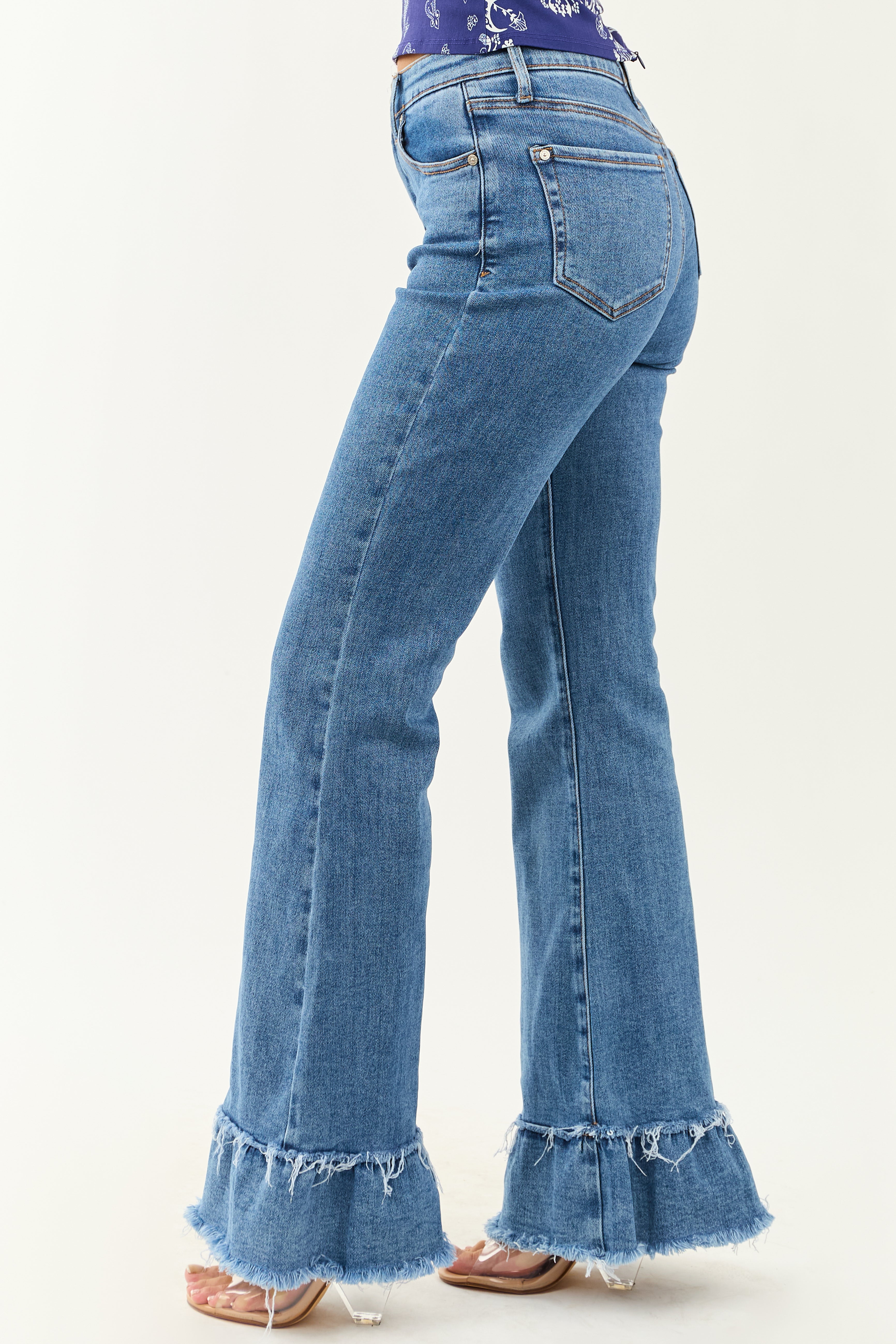 Special A Tummy Control Ruffle Flare Stretchy Jeans