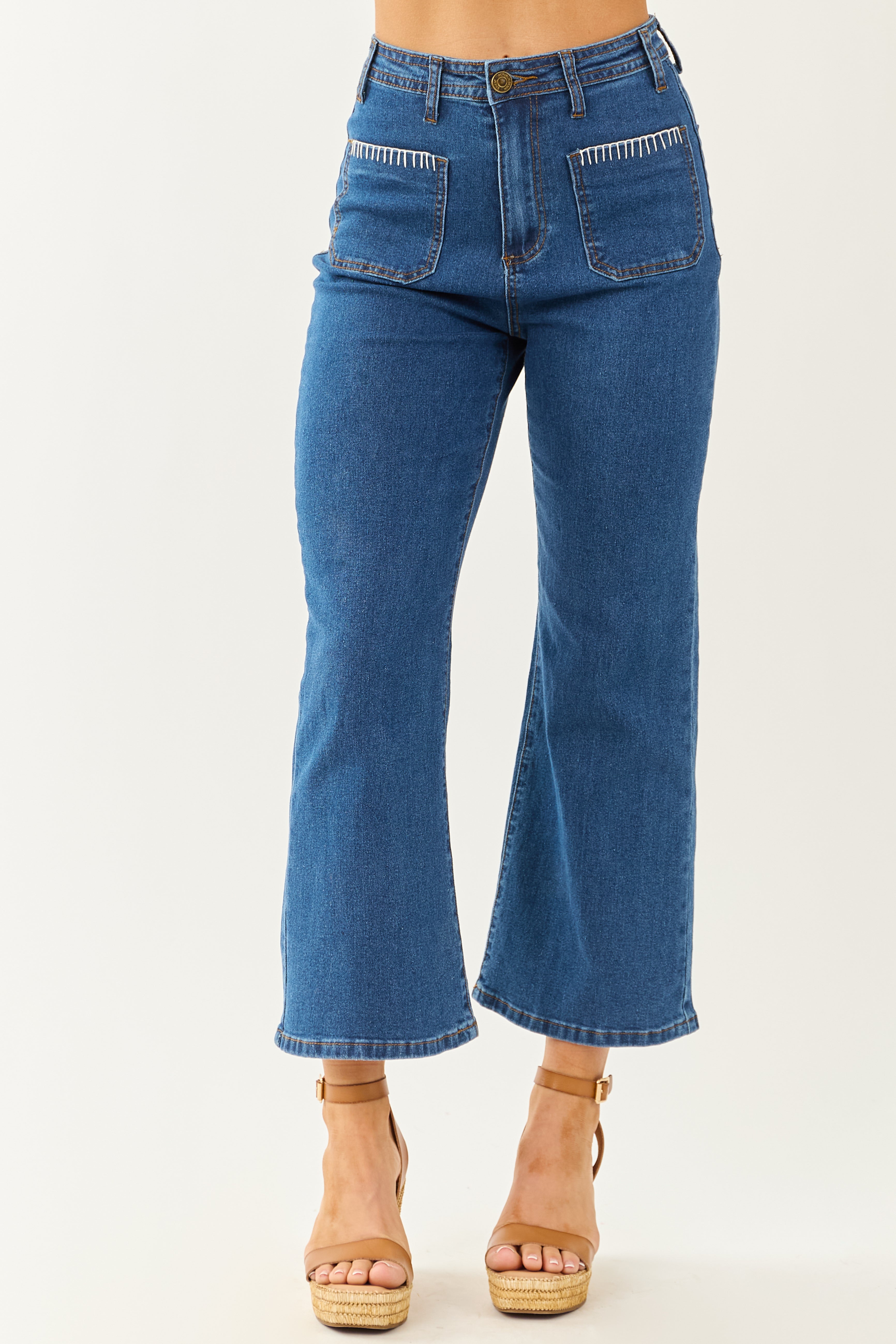 Lovelo Dark Wash Denim Stretchy Crop Straight Pants