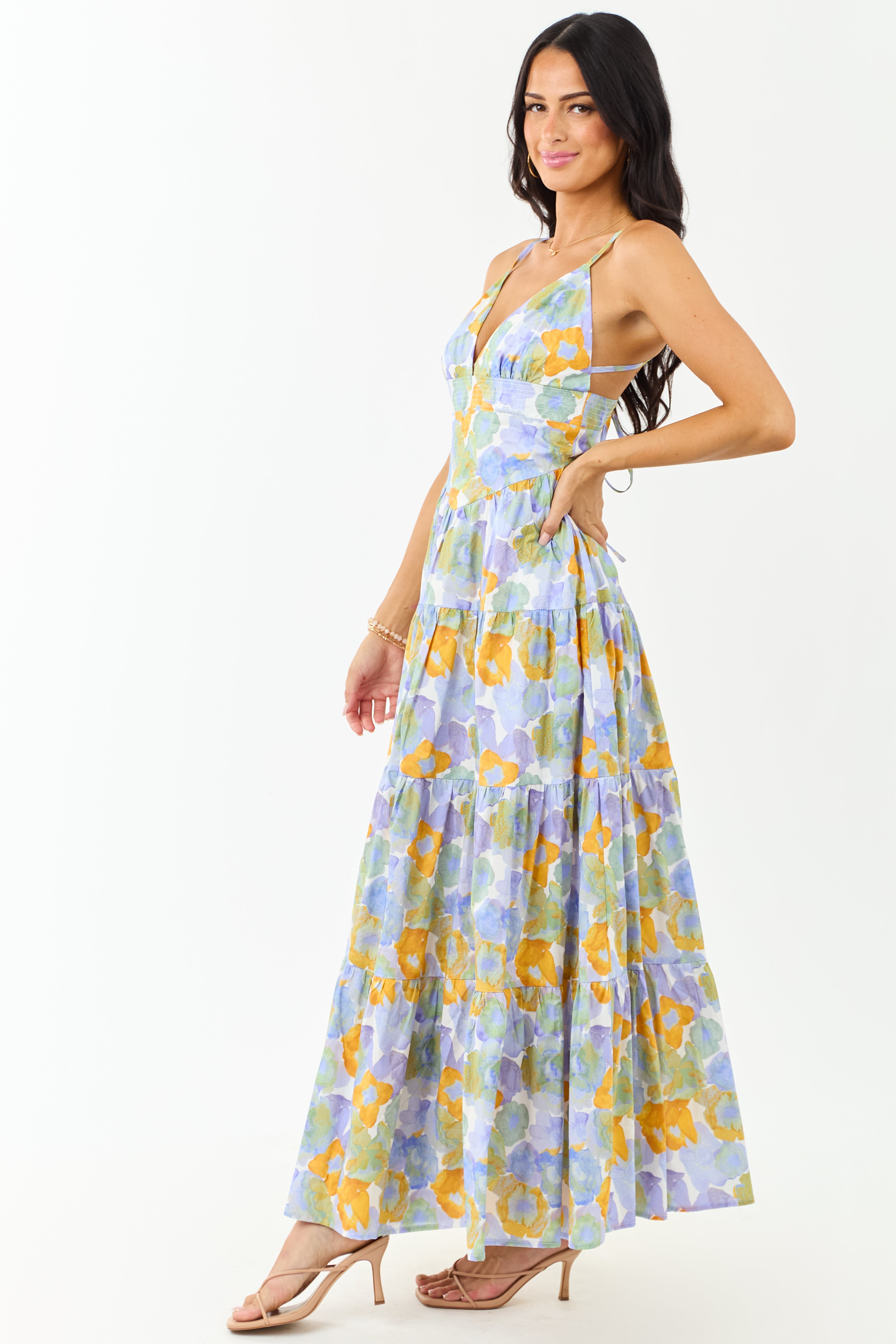 Lavender Floral Print Sleeveless Cotton Maxi Dress