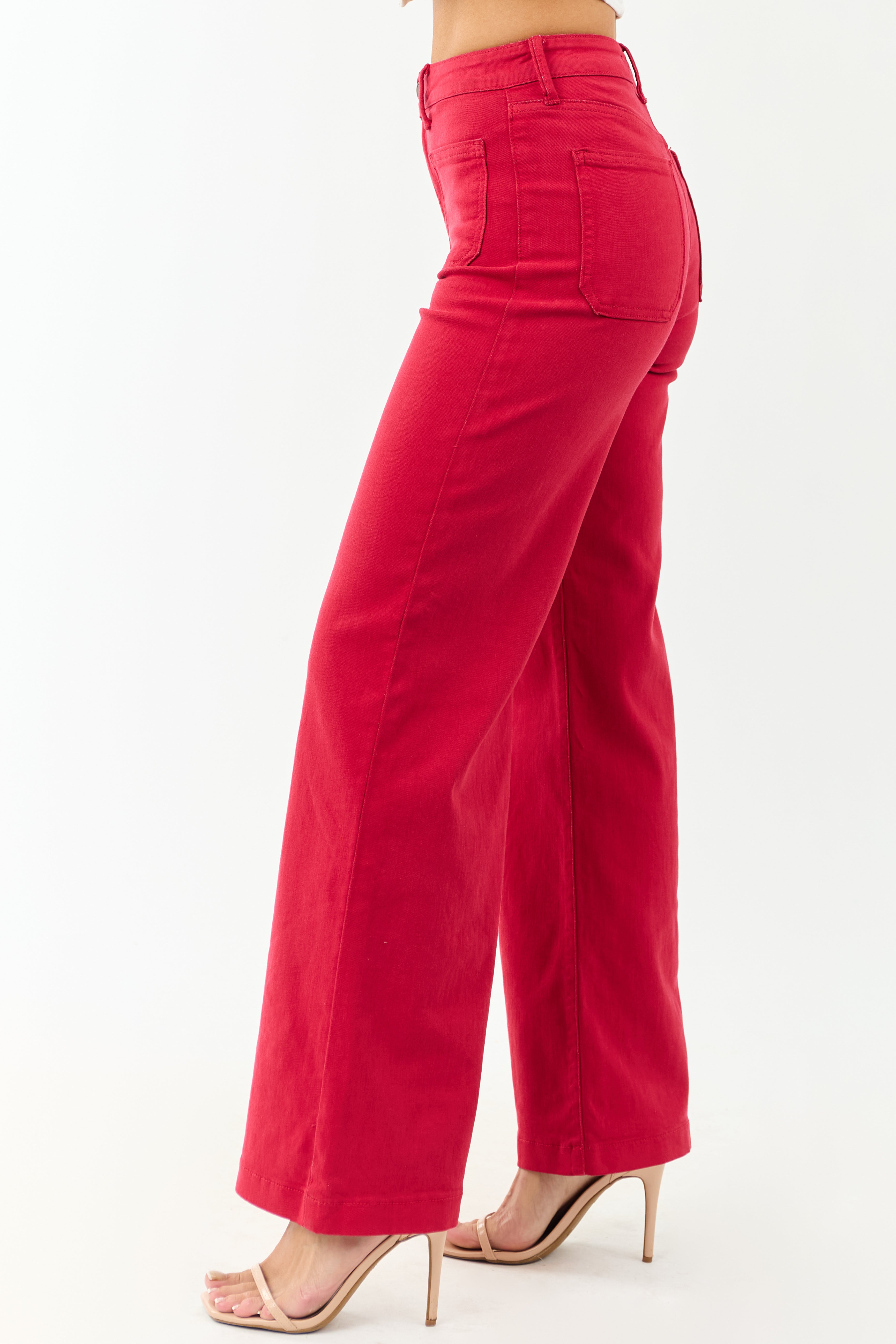 Ruby High Rise Patch Pocket Stretchy Wide Leg Jeans