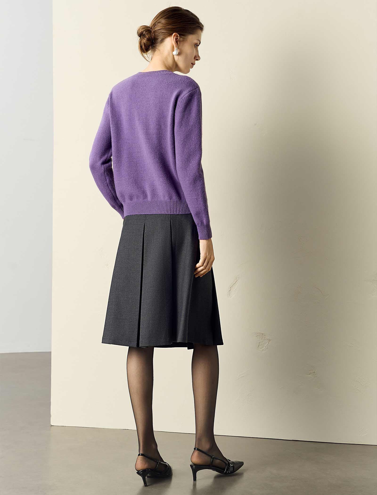 Wool Blend Floral Beaded Accents Crewneck Sweater