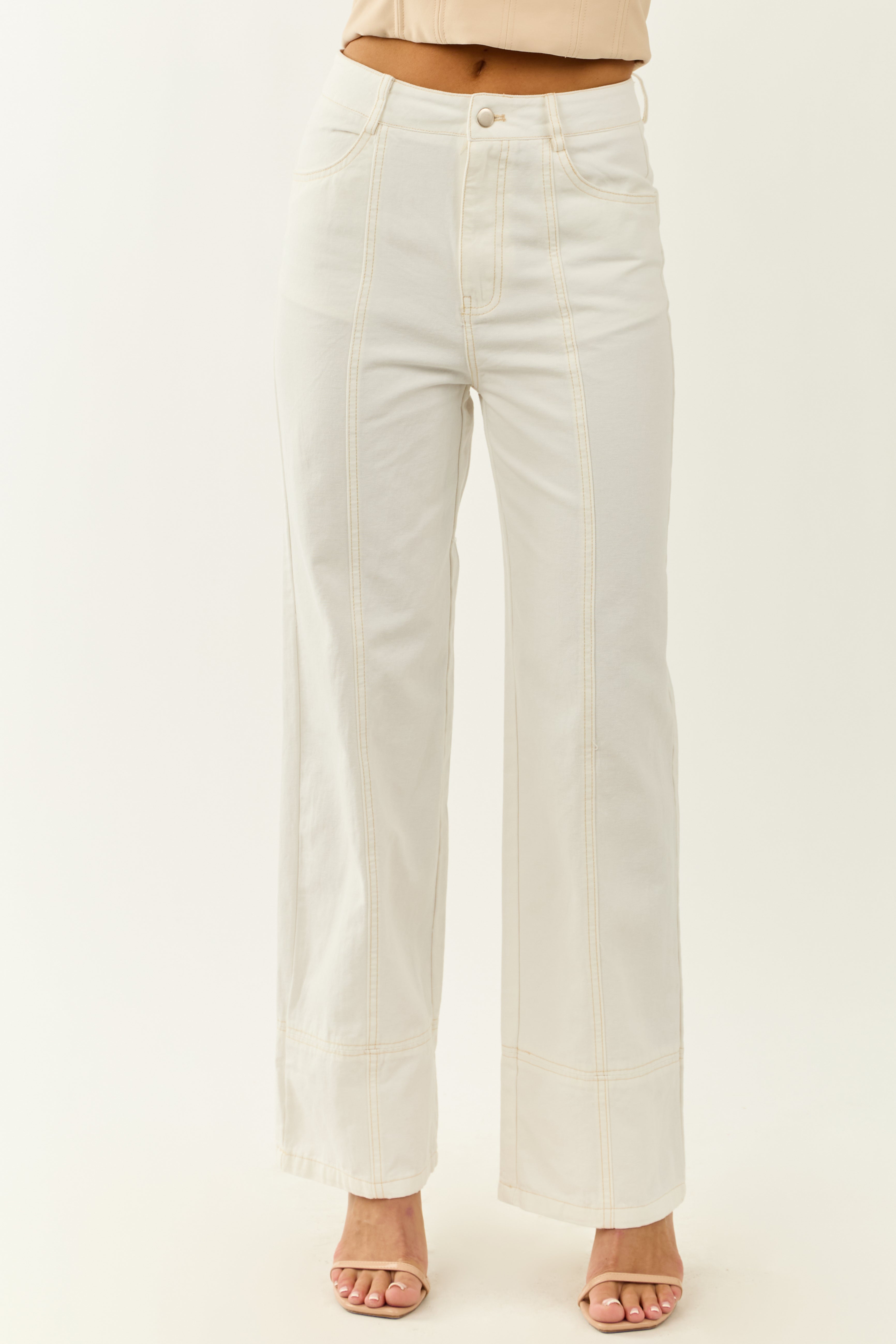 Off White High Waisted Straight Leg Denim Pants