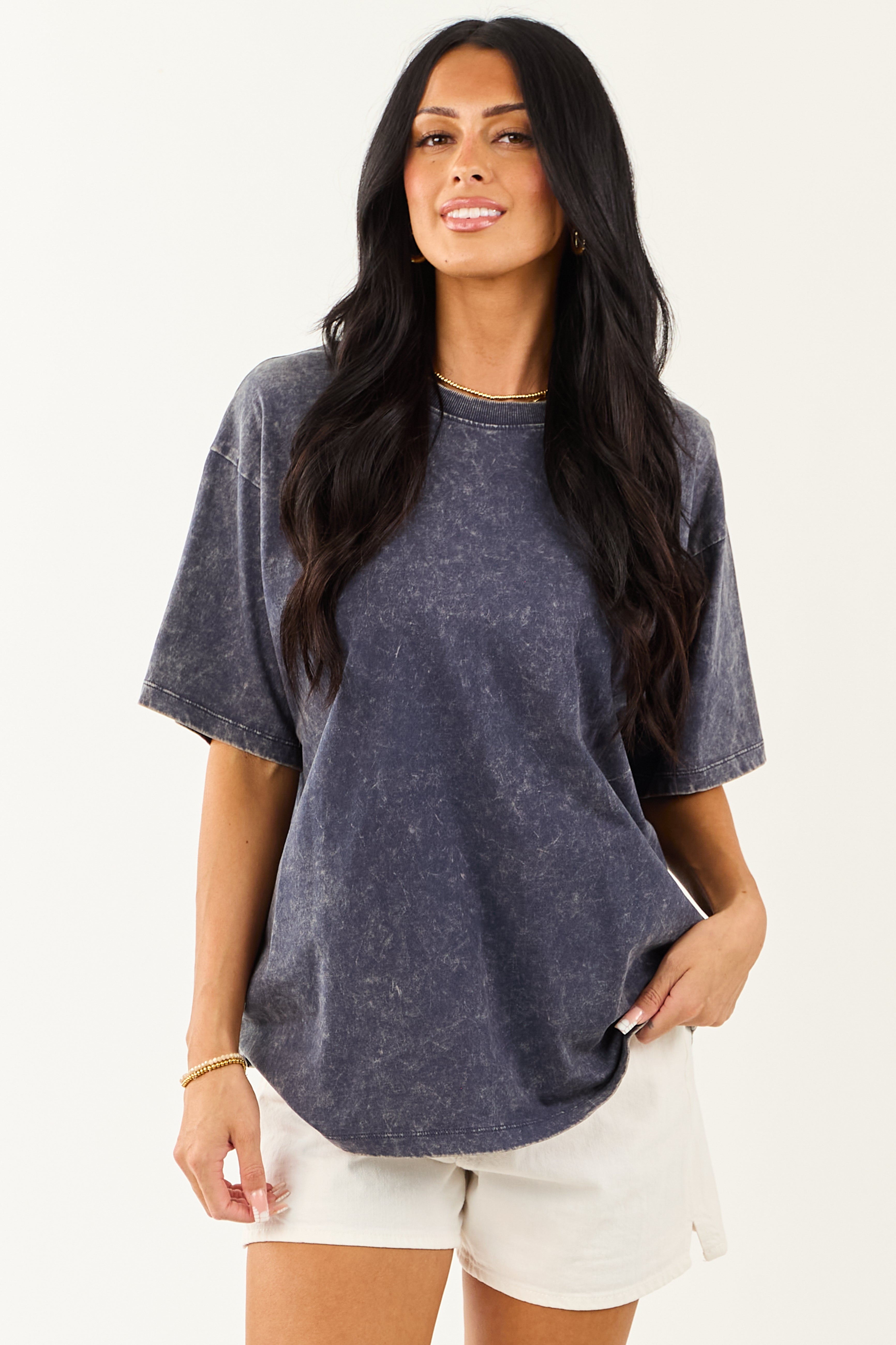 Spruce Acid Wash Relaxed Cotton Short Sleeve Top