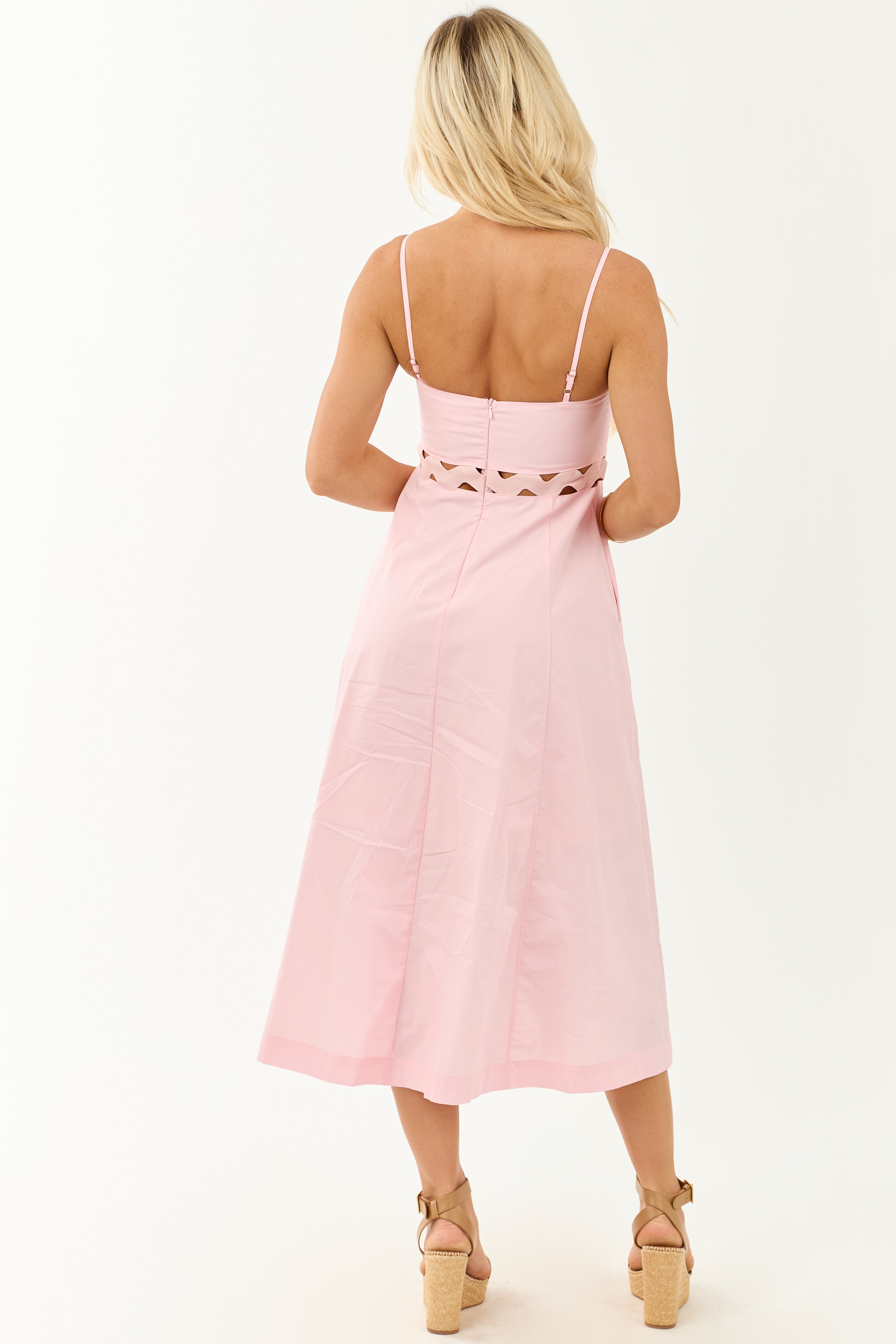 Carnation Rickrack Cutout Waist Cotton Midi Dress