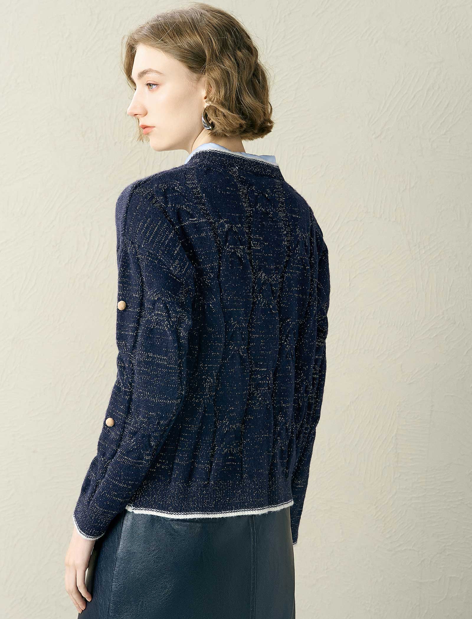 Floral Embroidered Contrast Trim Wool-Blend Sweater