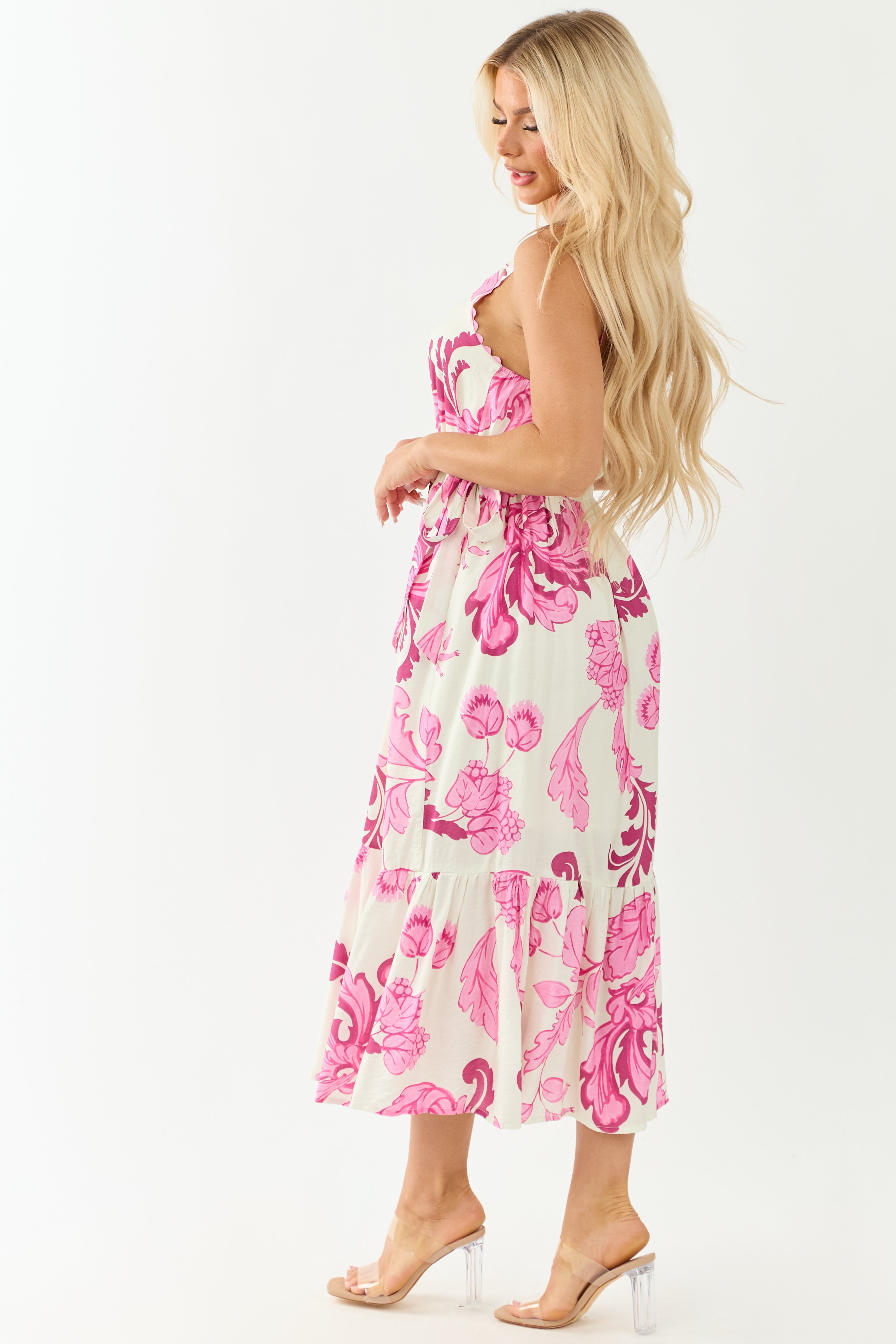 Entro Cream Floral Buttoned Sleeveless Maxi Dress