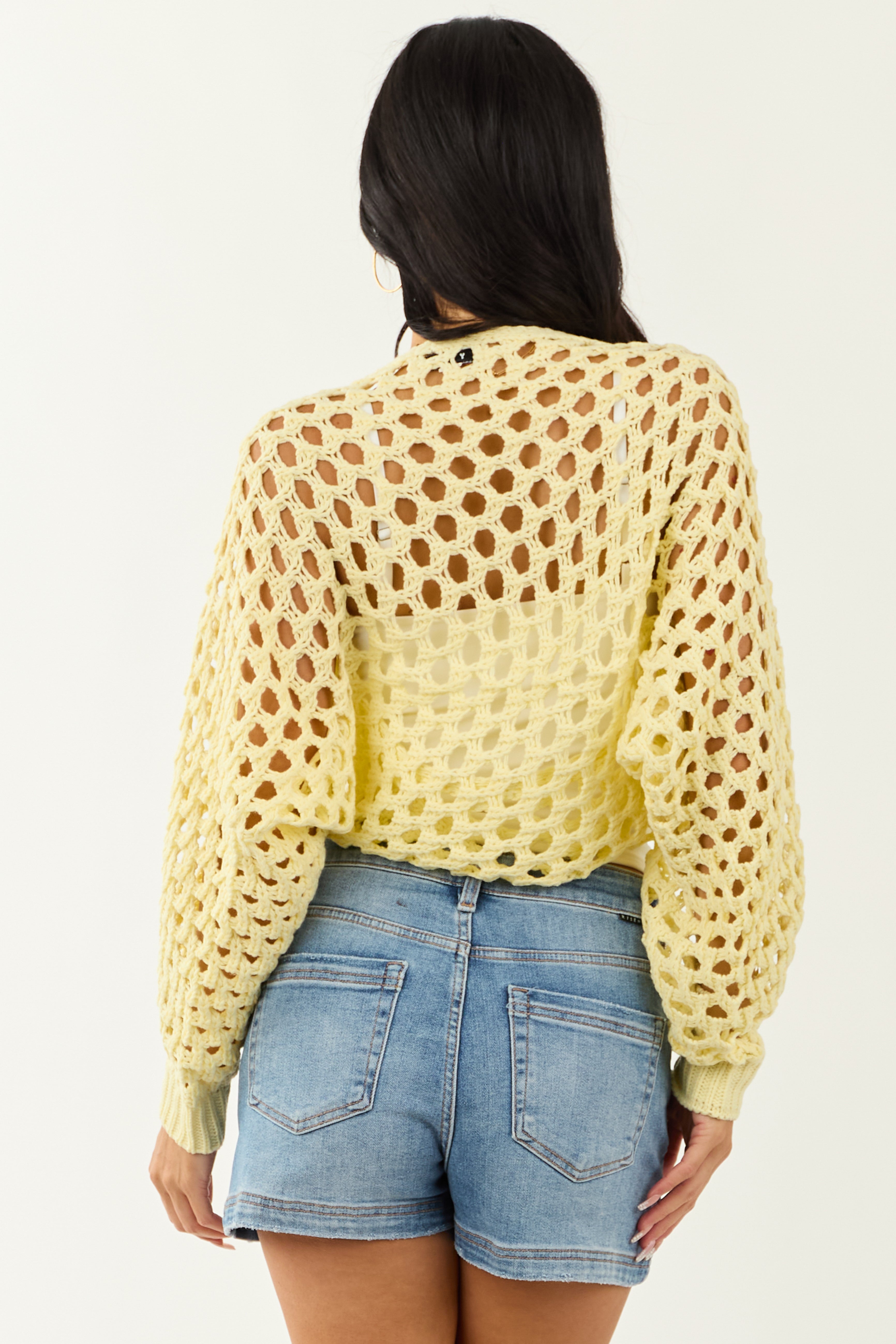 Buttercream Open Knit Long Sleeve Shrug Cardigan